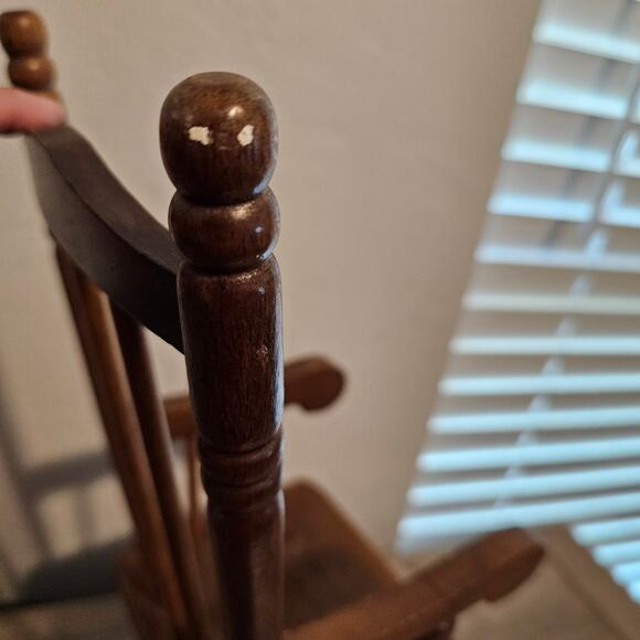 Vintage Wood Mini Rocking Chair 90s Cottage Decor Doll Chair Plant Holder Rustic - Picture 9 of 16